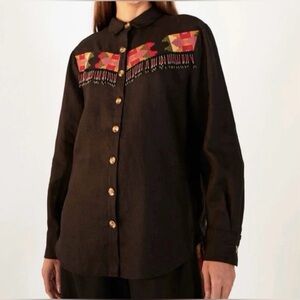 BNWT Farm Rio Black Beaded Fringe Shirt